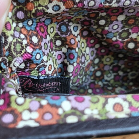 Brighton Brown Coin Purse Kiss Lock Leather Flower Appliqué Chain Strap - Picture 6 of 12